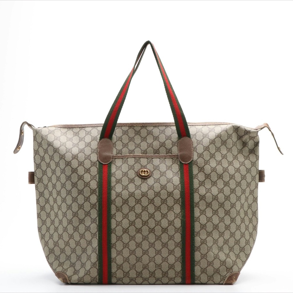 Large Vintage Gucci GG Web Canvas Tote